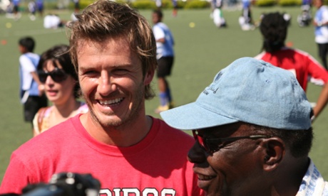 David Beckham and Jack Warner speak to the media at the launch of the David Beckham Academy at Marvin Lee Stadium in Macoya in September 2010.