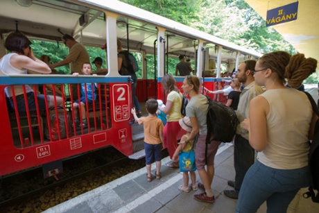 Passengers queueing to get on the Children's Railway.