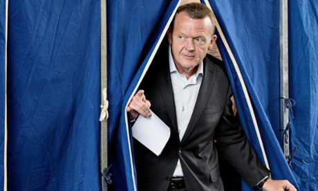Leader of opposition party Venstre, Lars Loekke Rasmussen, casts his vote during general election.
