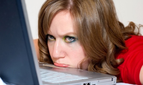 angry woman at laptop