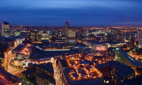 Manchester city centre at night including The Arndale Centre and The Printworks