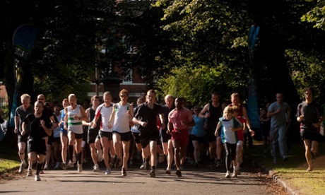 Participants in the 5km parkrun around Hyde Park in Leeds.