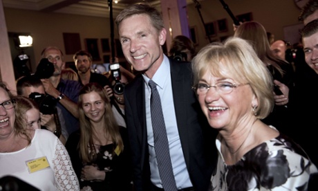 Kristian Thulesen Dahl, the Danish People's Party leader, and former party leader Pia Kjaersgaard arrive at an election party in Snapstinget at Christiansborg in Copenhagen.