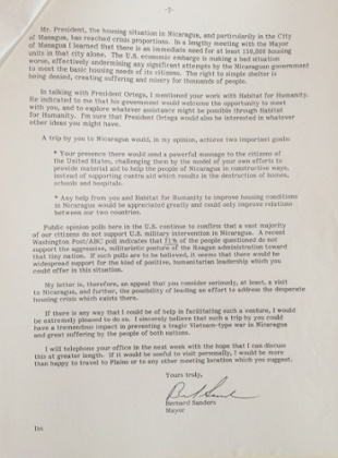 bernie sanders reagan letter nicaragua