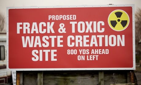 Signs adjacent to a proposed fracking site in Little Plumpton in Lancashire.