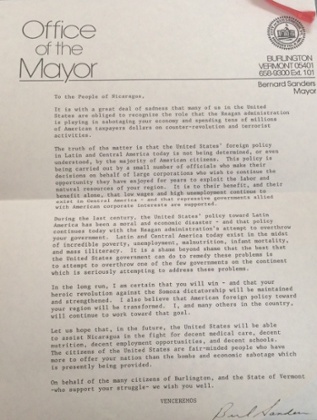 bernie sanders letter people of nicaragua