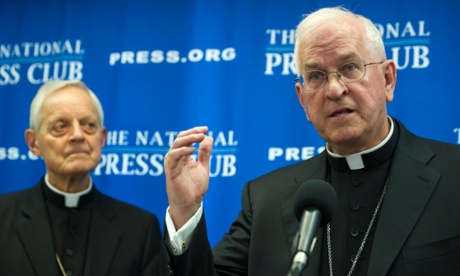 Archbishop of Louisville, Ky. Joseph Kurtz, president, U.S. Conference of Catholic Bishops, right,  and Cardinal Donald Wuerl, archbishop of Washington, brief the news media on 