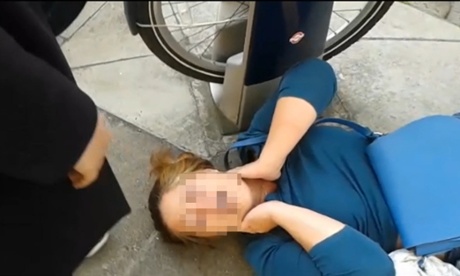 The pedestrian was filmed on the ground after the alleged assault.