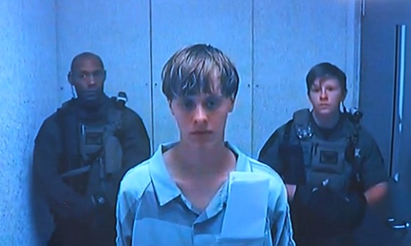 Dylann Roof listens to the bail hearing proceedings via a video link.