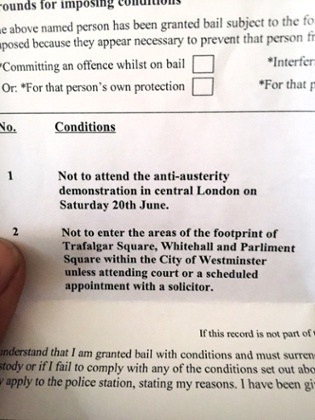 The bail form issued by the Metropolitan police.