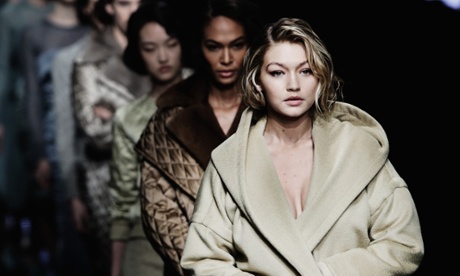 Model Gigi Hadid at the Max Mara show during Milan fashion week for autumn/winter 2015.