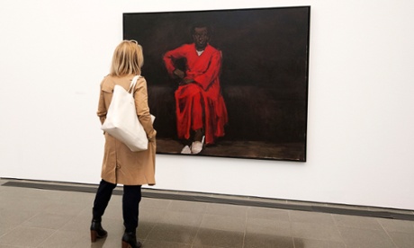A visitor to the Serpentine Gallery observes 'Any Number of Preoccupations' (2010) by Lynette Yiadom-Boakye.