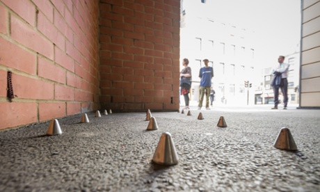 Anti-homeless spikes outside private flats in Southwark, London.