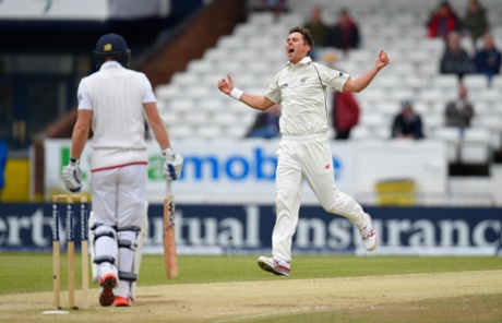 Adam Lyth is dismissed by Trent Boult.