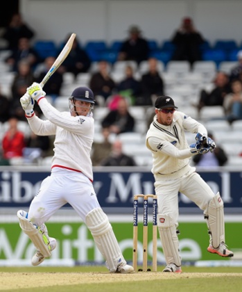 Ben Stokes cuts a ball towards the boundary.