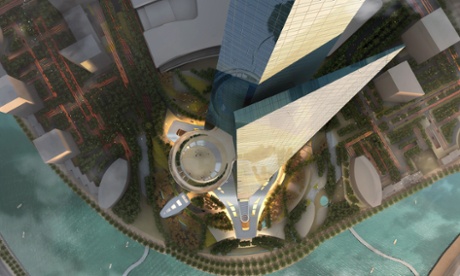 Looking down from the top of the Kingdom Tower in Jeddah.