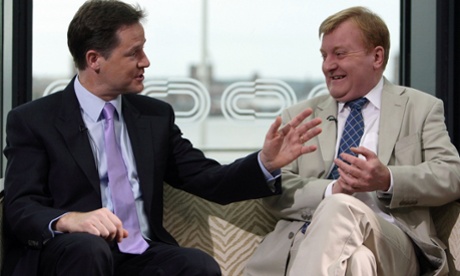 Nick Clegg, left, and Charles Kennedy during the filming of the Andrew Marr Show in 2010.