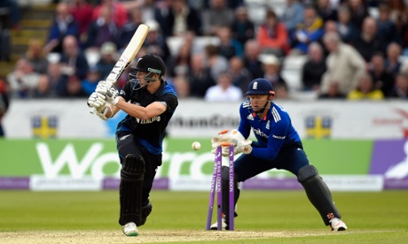 Mitchell Santner is bowled by the impressive Adil Rashid.