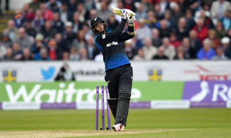The bails go flying as Tim Southee is bowled by Ben Stokes.