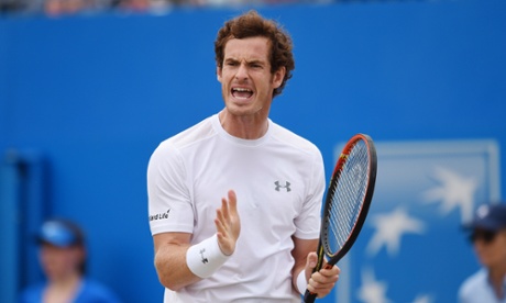 Andy Murray gets fired up against Serbia’s Viktor Troicki.