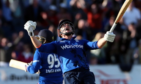 Jonny Bairstow celebrates winning the match.