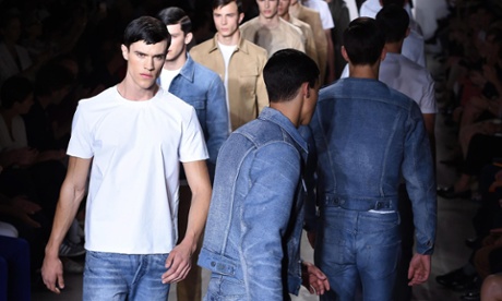 Models present the Calvin Klein spring/summer 2016 menswear collection on Sunday.