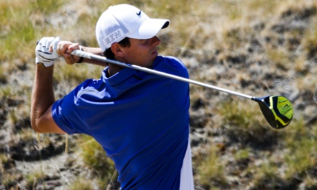 Rory McIlroy hits his tee shot on the 11th.