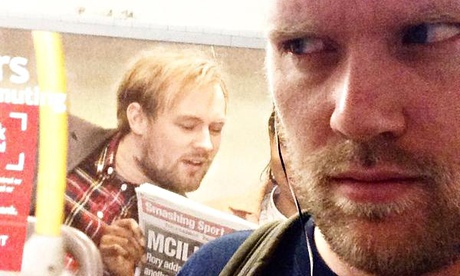 Stuart Heritage in front of his lookalike in the Santander advert