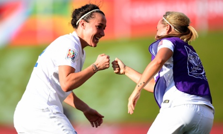 Lucy Bronze celebrates after scoring England's second goal..