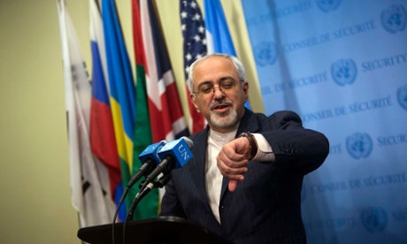 The clock is ticking. Iran’s foreign minister Mohammad Javad Zarif looks at his watch.