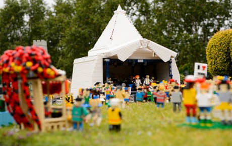 The Lego Pyramid Stage in the new Glastonbury festival scene at Legoland Windsor.