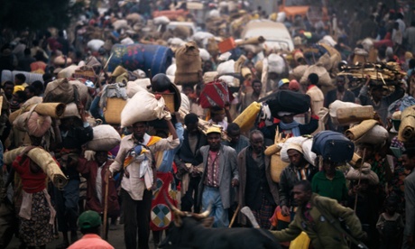 Rwandan refugees in 1994 fleeing to Zaire to escape the genocide.