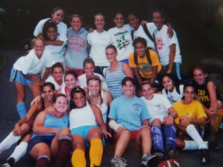 ‘That’s me in the white shirt and purple socks.’ Erin Walters and the Garden City High School soccer team, September 2001