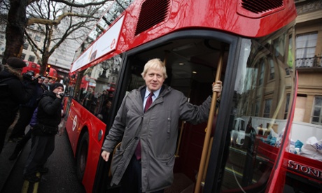 Boris Johnson aboard New Routemaster prototype near Trafalgar Square on December 16, 2011.