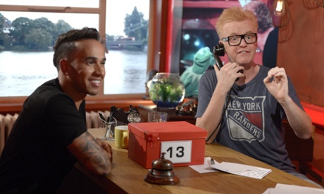 Chris Evans, right, with Lewis Hamilton on TFI Friday’s 20th-anniversary special.