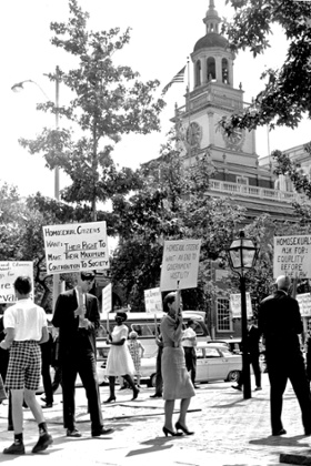An Independence Day demonstration for gay rights at Independence Hall in Philadelphia on 4 July 1965.