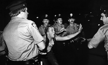 A scene during the 1969 Stonewall riots, as seen in the documentary Stonewall Uprising.