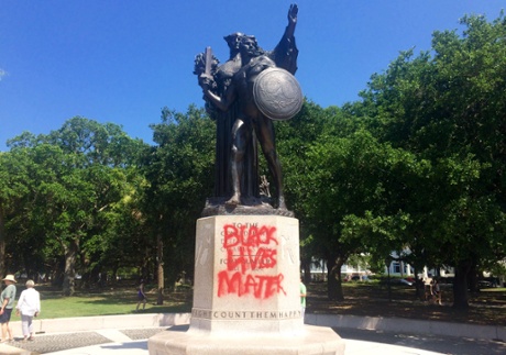 A memorial to Confederate soldiers daubed with the slogan 'Black Lives Matter' 