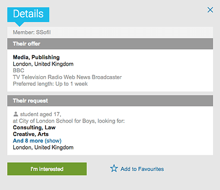Screengrab of a previous work experience placement on offer on myInternswap before it was taken down.