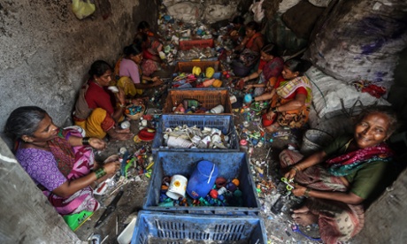 Indian women at a recycling centre in Mumbai, India