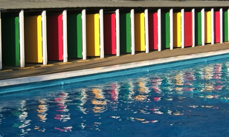Changing rooms at Tooting Bec Lido, London.
