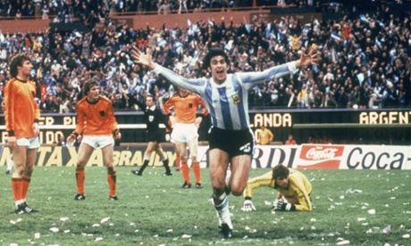 Mario Kempes of Argentina celebrates scoring a goal in the 1978 World Cup final.