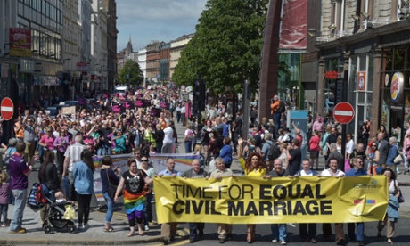 A rally calling for same-sex marriage to be made legal, in Belfast. 