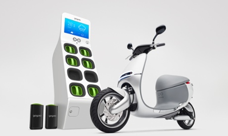 The Gogoro Smartscooter and an ATM-machine sized GoStation for swapping a depleted battery for a full one