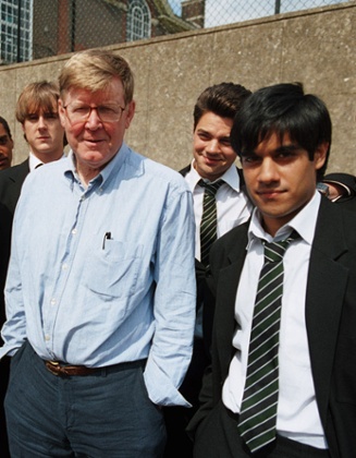 History in the making: Dhawan with Alan Bennett.
