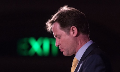 Nick Clegg makes a speech a few days before the Lib Dems' disastrous showing in the general election.