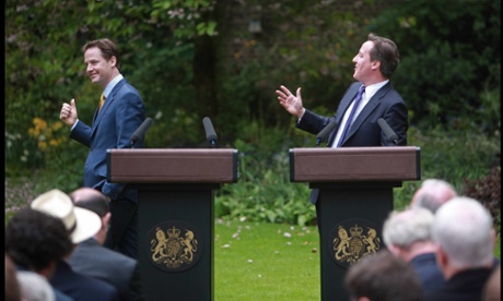 David Cameron and Nick Clegg  in the rose garden of Number 10 Downing Street in 2010.