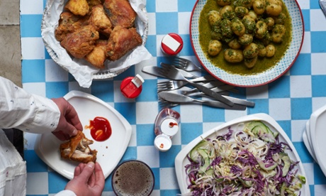 fried chicken feast on a table