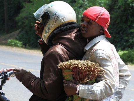Khat trader in Meru – some 300 kilometres north of Nairobi – deliver the herb on a motorbike.