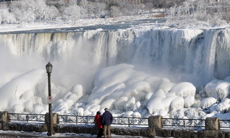 Niagara Falls frozen in Ontario in 2014, where temperatures plummeted to -37C.